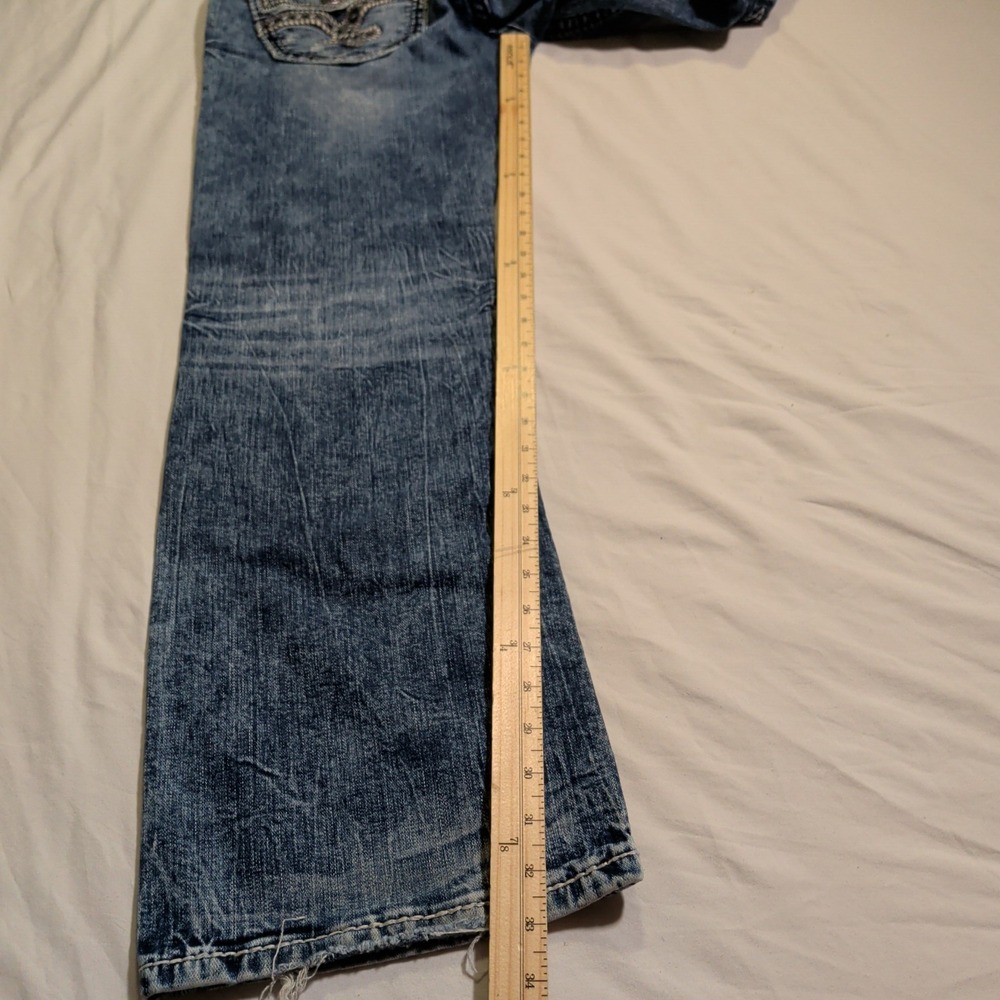 ROCK REVIVAL Earlin Boot Jeans Mens Size 36 Distressed Blue Y2K Western Waist Me - Picture 6 of 10
